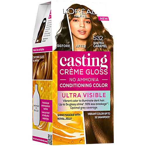 L'Oreal Paris Casting Creme Gloss - No Ammonia, Ultra Visible Hair Colour, Optimal Grey Coverage, 3 pcs (87.5 g+72 ml)