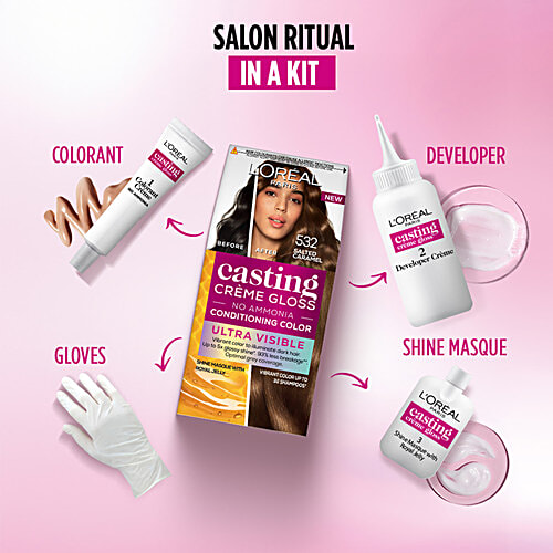 L'Oreal Paris Casting Creme Gloss - No Ammonia, Ultra Visible Hair Colour, Optimal Grey Coverage, 3 pcs (87.5 g+72 ml)