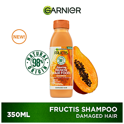 Garnier Fructis - Repairing Papaya Shampoo Hair Food, For Damaged Hair, Detangles, Nourishes, Prevents Damage, 350 ml  
