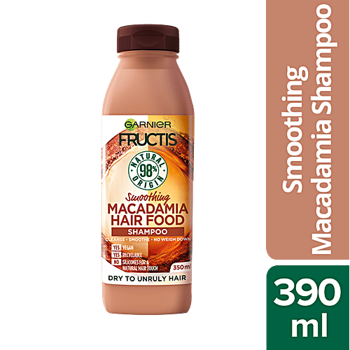 Garnier Fructis - Smoothing Macadamia Hair Food Shampoo, For Dry Unruly Hair, Detangles, Nourishes, Prevents Damage, 350 ml  
