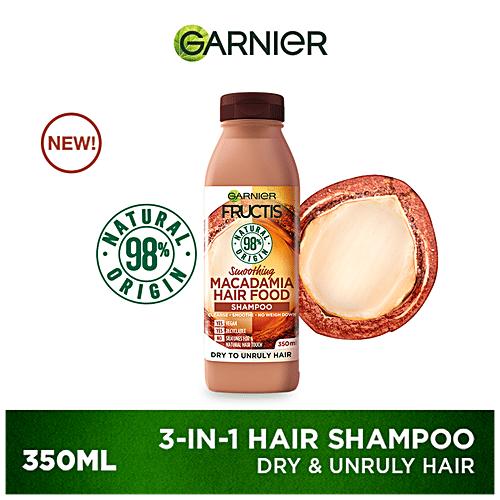 Garnier Fructis - Smoothing Macadamia Hair Food Shampoo, For Dry Unruly Hair, Detangles, Nourishes, Prevents Damage, 350 ml  