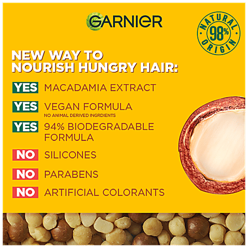 Garnier Fructis - Smoothing Macadamia Hair Food Shampoo, For Dry Unruly Hair, Detangles, Nourishes, Prevents Damage, 350 ml  