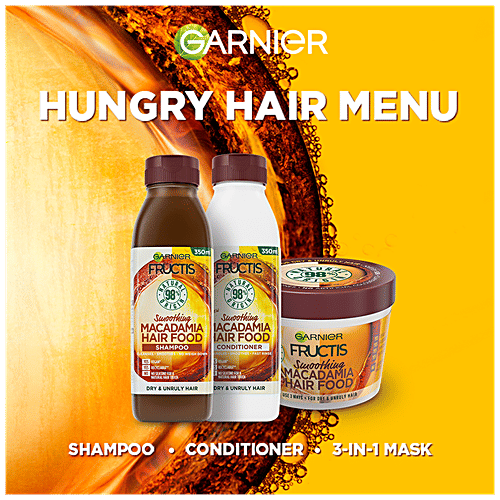 Garnier Fructis - Smoothing Macadamia Hair Food Shampoo, For Dry Unruly Hair, Detangles, Nourishes, Prevents Damage, 350 ml  