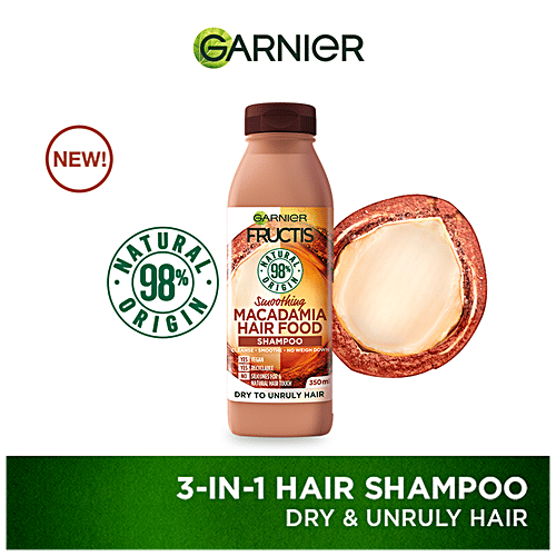 Garnier Fructis - Smoothing Macadamia Hair Food Shampoo, For Dry Unruly Hair, Detangles, Nourishes, Prevents Damage, 350 ml  
