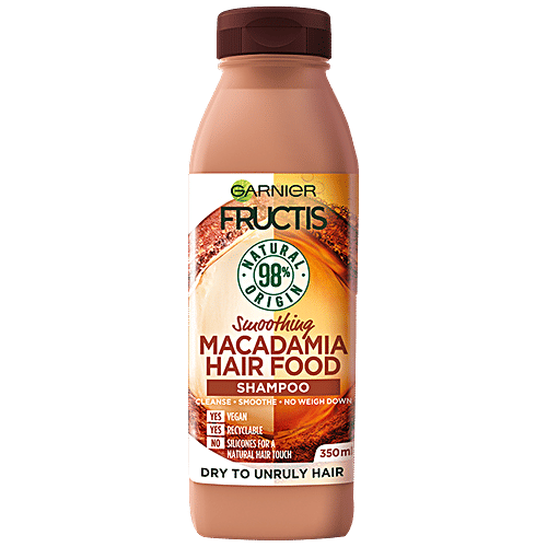 Garnier Fructis - Smoothing Macadamia Hair Food Shampoo, For Dry Unruly Hair, Detangles, Nourishes, Prevents Damage, 350 ml  