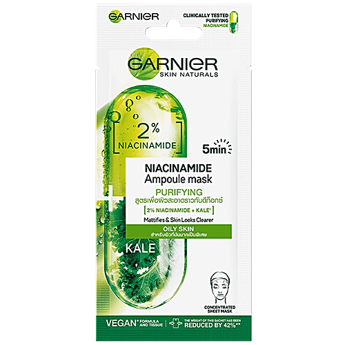 Garnier Niacinamide Serum Ampoule Face Sheet Mask - With Kale, For Oily Acne Prone Skin, 15 g