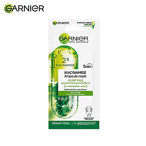 Garnier Niacinamide Serum Ampoule Face Sheet Mask - With Kale, For Oily Acne Prone Skin, 15 g