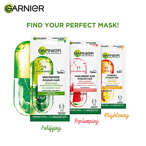 Garnier Niacinamide Serum Ampoule Face Sheet Mask - With Kale, For Oily Acne Prone Skin, 15 g