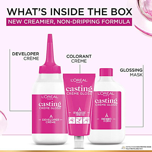 L'Oreal Paris Casting Creme Gloss - No Ammonia, Ultra Visible Hair Colour, Optimal Grey Coverage, 3 pcs (100 g + 60 ml) 