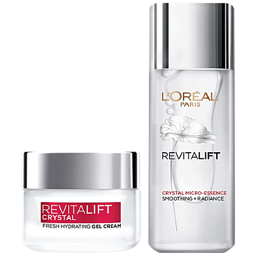 L'Oreal Paris Revitalift Crystal Salicylic Acid Skincare Regime Combo - Micro-Essence Smoothing Serum, Gel Cream, Mildly Exfoliates The Pores & Renews Skin, 2 pcs (Serum, 65 ml + Gel Cream, 15 ml) 