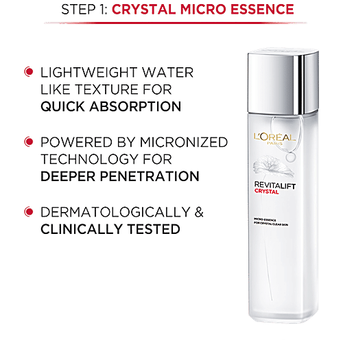 L'Oreal Paris Revitalift Crystal Salicylic Acid Skincare Regime Combo - Micro-Essence Smoothing Serum, Gel Cream, Mildly Exfoliates The Pores & Renews Skin, 2 pcs (Serum, 65 ml + Gel Cream, 15 ml) 