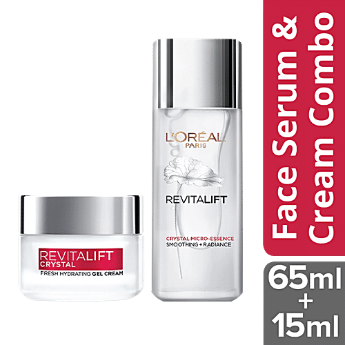 L'Oreal Paris Revitalift Crystal Salicylic Acid Skincare Regime Combo - Micro-Essence Smoothing Serum, Gel Cream, Mildly Exfoliates The Pores & Renews Skin, 2 pcs (Serum, 65 ml + Gel Cream, 15 ml) 