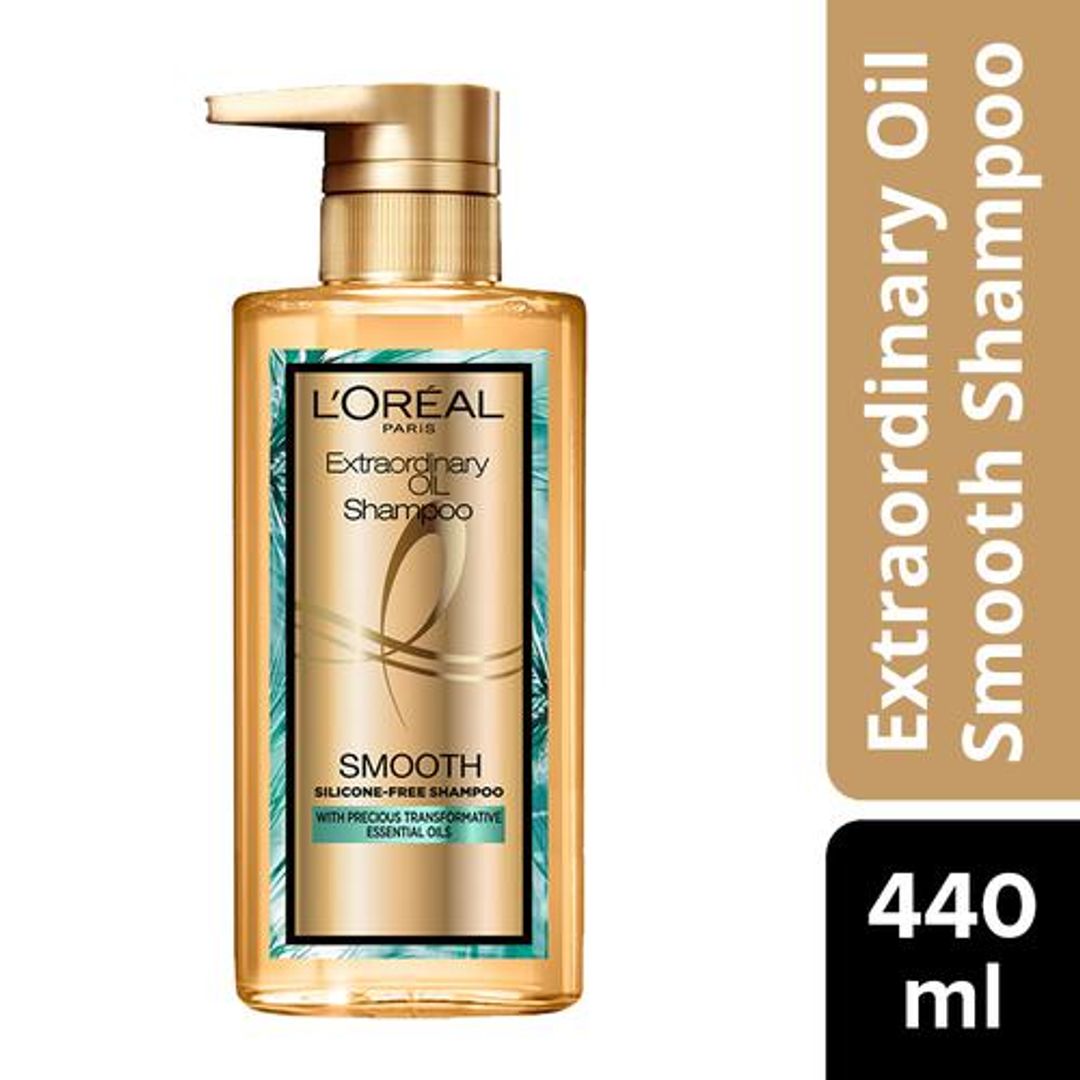 Loreal Paris Extraordinary Oil Shampoo - Smooth, With Essential Oils, Paraben & Silicone Free, Nourishes Deeply, For Straight Frizz-Free Hair, 440 ml 