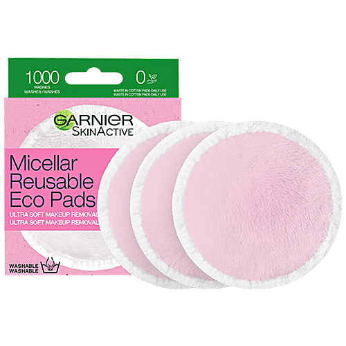 Garnier Skin Active - Micellar Reusable Eco Pads, Pure Cotton Pads, One Swipe Makeup Remover, Removes Makeup Gently, 3 pcs  