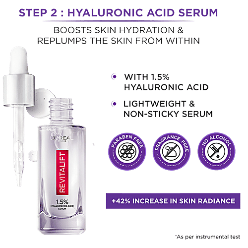 L'Oreal Paris Revitalift Hyaluronic Acid Skincare Combo - Serum + Hydrating Gel Cleanser, For Radiant Skin, 2 pc (15 ml each) 
