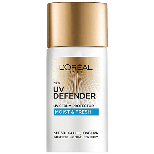 L'Oreal Paris UV Defender Serum Protector - Sunscreen SPF 50 PA+++, Moist & Fresh, Non-Greasy, Hydrating Sunscreen, With Hyaluronic Acid, 50 ml