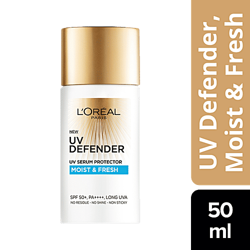 L'Oreal Paris UV Defender Serum Protector - Sunscreen SPF 50 PA+++, Moist & Fresh, Non-Greasy, Hydrating Sunscreen, With Hyaluronic Acid, 50 ml
