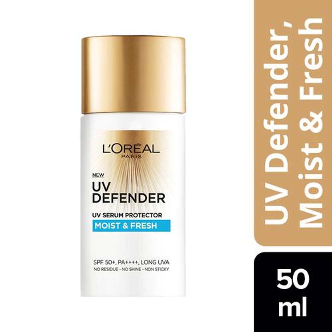 Loreal Paris UV Defender Serum Protector - Sunscreen SPF 50 PA+++, Moist & Fresh, Non-Greasy, Hydrating Sunscreen, With Hyaluronic Acid, 50 ml 