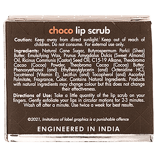 mCaffeine Gently Exfoliating Choco Lip Scrub - For Chapped & Sensitive Lips, Natural, Vegan, Beeswax Free, 12 g