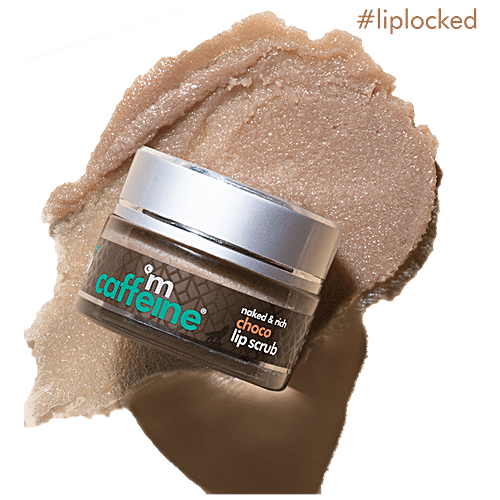 mCaffeine Gently Exfoliating Choco Lip Scrub - For Chapped & Sensitive Lips, Natural, Vegan, Beeswax Free, 12 g