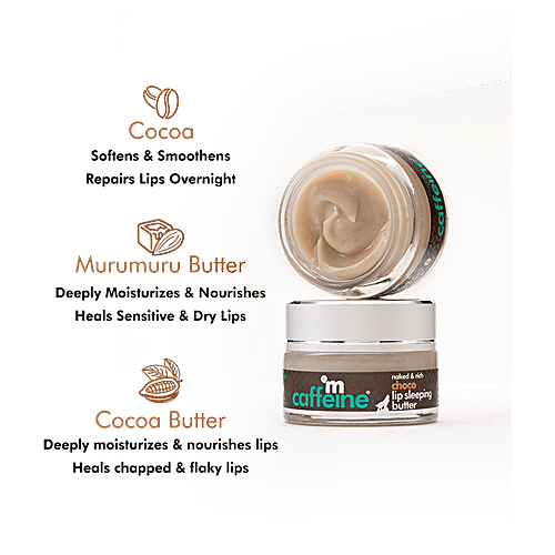 mCaffeine Choco Lip Sleeping Butter - With Cocoa, Murumuru & Cocoa Butter, Repairs, Moisturises & Nourishes, 12 g
