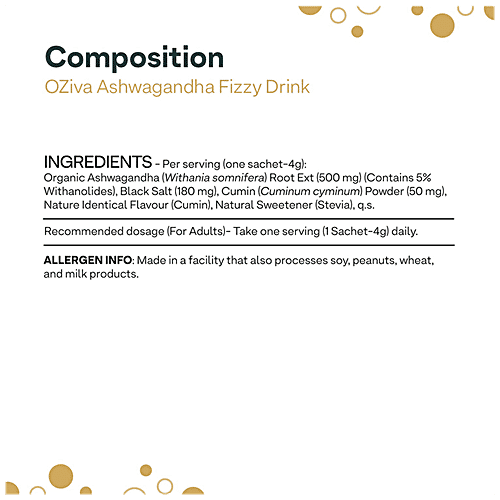 O'ZIVA Plant Based Ashwagandha Fizzy Drink - For Performance, Stress Management & Muscle Strength, 60 g (15 Sachet x 4 g each) 