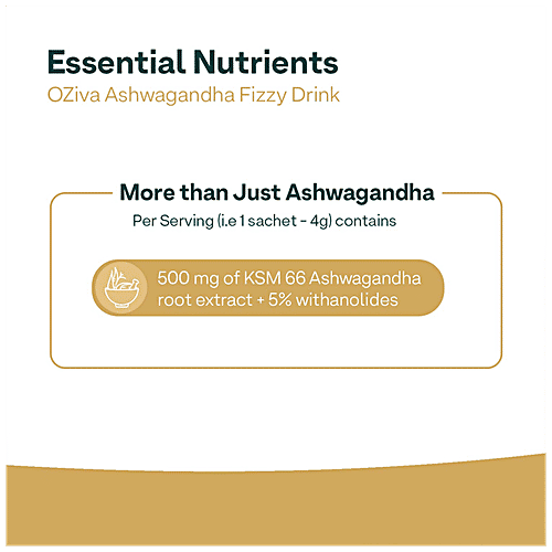 O'ZIVA Plant Based Ashwagandha Fizzy Drink - For Performance, Stress Management & Muscle Strength, 60 g (15 Sachet x 4 g each) 