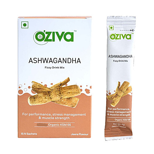 O'ZIVA Plant Based Ashwagandha Fizzy Drink - For Performance, Stress Management & Muscle Strength, 60 g (15 Sachet x 4 g each) 