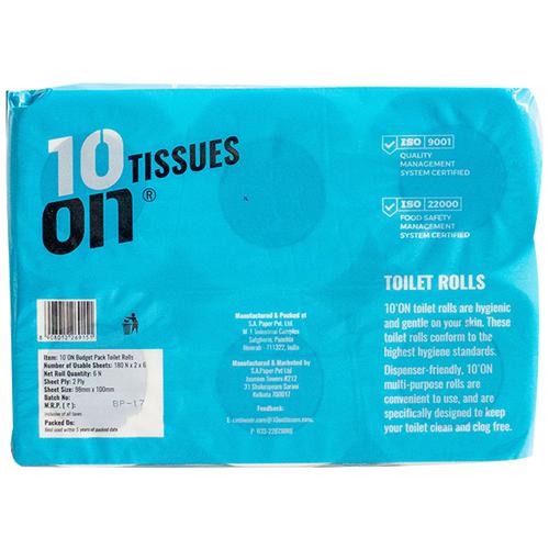 10on Tissues Toilet Rolls - 2 Ply, 6 pcs (180 Pulls each) (Buy 1 Get 1 Free) 
