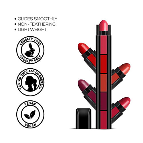 Renee Fab 5 5-In-1 Lipstick - Alluring Shades, Moisturising, Enriched With Jojoba Oil, 7.5 g  