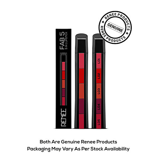 Renee Fab 5 5-In-1 Lipstick - Alluring Shades, Moisturising, Enriched With Jojoba Oil, 7.5 g  