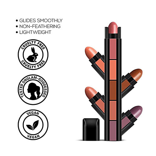 Renee Fab 5 5-in-1 Nude Lipstick - Alluring Shades, 7.5 g  