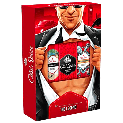 Old Spice The Mantastic Gift Pack - With After Shave Lotion, Deodorant Body Sprays Nomad & Krakengard With 0% Gas, 1 pc (Set of 3) 