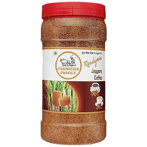 Farmers Family Ready Mix Jaggery Coffee - No Sugar, Morning Brew, Ideal For Diabetics, 500 g Jar 
