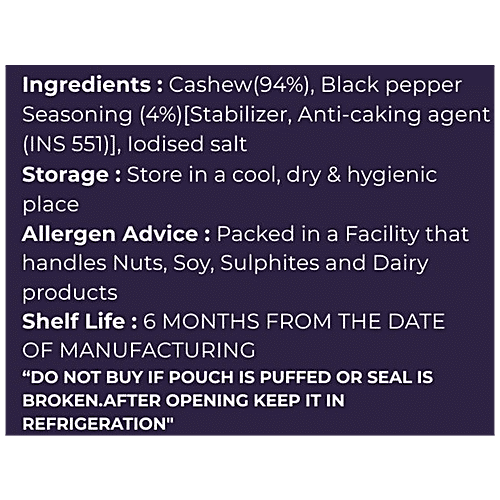 SnackAmor Black Pepper Cashews - Fibre-Rich, High In Protein, No Added Sugar, 170 g  
