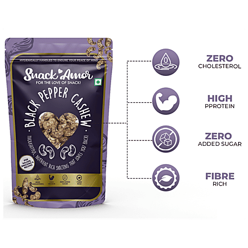SnackAmor Black Pepper Cashews - Fibre-Rich, High In Protein, No Added Sugar, 170 g  