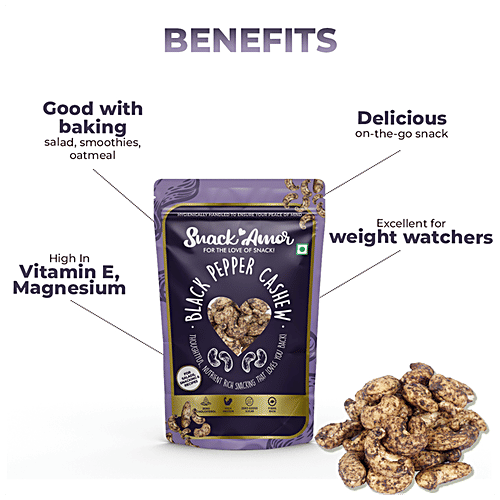 SnackAmor Black Pepper Cashews - Fibre-Rich, High In Protein, No Added Sugar, 170 g  