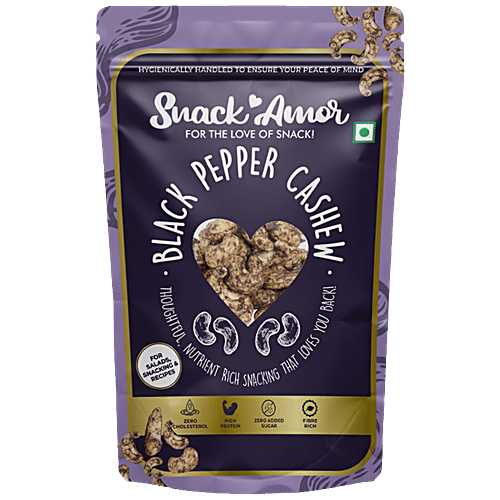 SnackAmor Black Pepper Cashews - Fibre-Rich, High In Protein, No Added Sugar, 170 g  