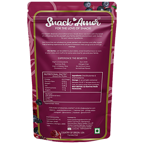 Buy SnackAmor Mix Berries Cranberries & Blueberries, NutrientRich