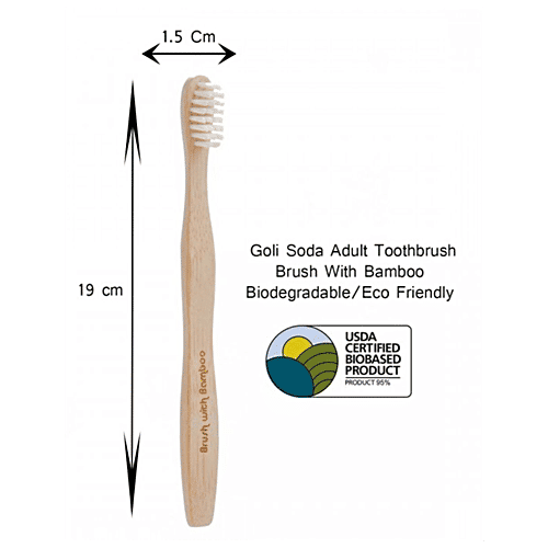 Goli Soda Bamboo Toothbrush - BPA Free, Vegan, Non-Toxic, Organic, For Adults, 20 g (Pack of 1) 