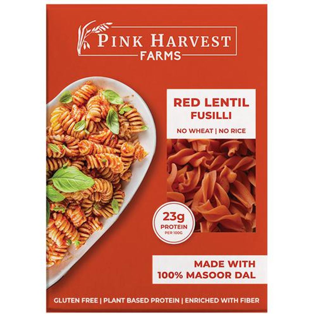 Pink Harvest Farms Red Lentil Fusilli Pasta - 100% Masoor Dal, Plant-based Protein, No Wheat/Rice, 200 g 