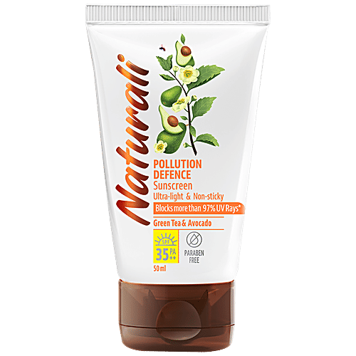 Naturali Pollution Defence Sunscreen - With Green Tea & Avocado, SPF 35 PA++, Protects From Sun & Pollution, 50 ml