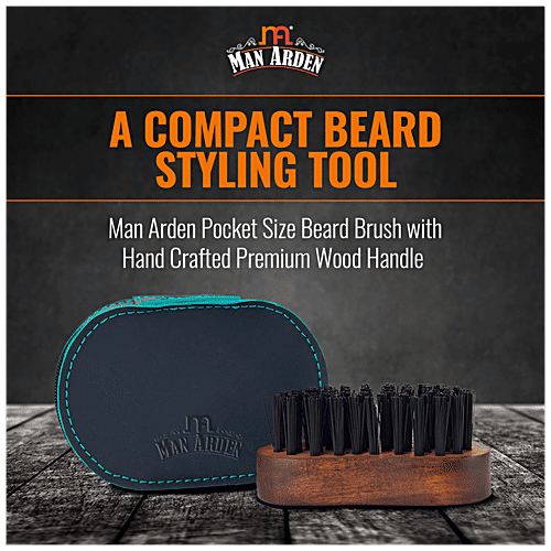 Man Arden Beard Brush - Pocket Size, Hand Crafted Premium Wood Handle, With Premium Faux Leather Pouch, 1 pc  
