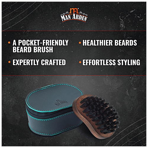 Man Arden Beard Brush - Pocket Size, Hand Crafted Premium Wood Handle, With Premium Faux Leather Pouch, 1 pc  