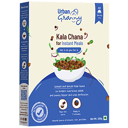 Urban Granny  Kala Chana For Instant Meals - Pre-Soaked & Boiled, No Pressure Cooking Required, 200 g  