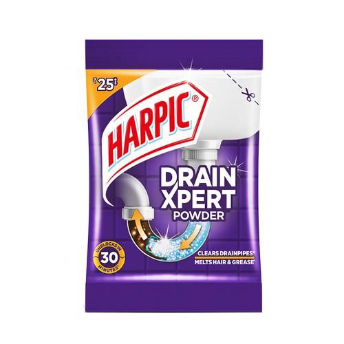 Harpic Drain Xpert Drain Cleaning Powder - Removes Blockages In 30 Mins, For Washbasins, Sinks, Bathrooms, 50 g  