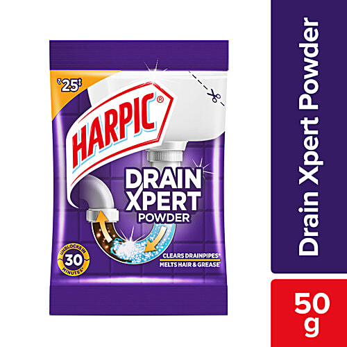 Buy Harpic Drain Xpert Drain Cleaning Powder Removes Blockages In 30 Mins, For Washbasins