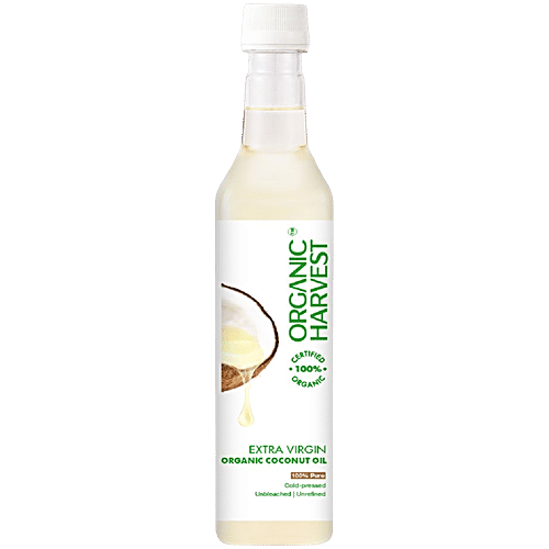 Organic Harvest Extra Virgin Coconut Oil - Cold Pressed, Unbleached, For Body Massage, Skin Care, Hair Growth, 500 ml  