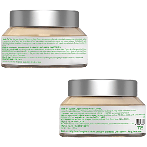 Organic Harvest Vitamin C Day Cream - Acai Berry & Daisy Flower, Skin Whitening & Brightening, Eliminates Scars, Blemishes, 50 g  