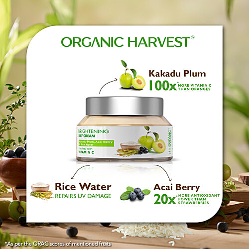 Organic Harvest Vitamin C Day Cream - Acai Berry & Daisy Flower, Skin Whitening & Brightening, Eliminates Scars, Blemishes, 50 g  